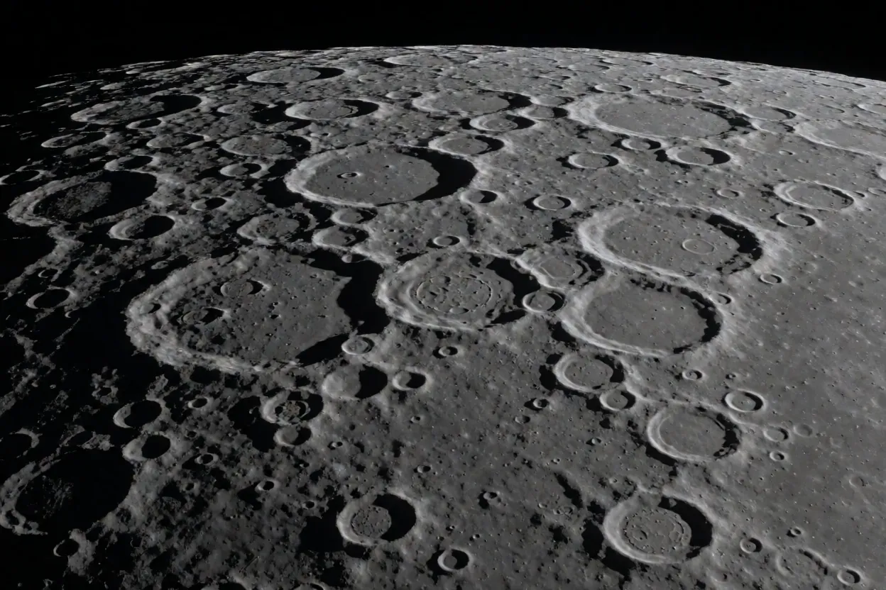 The heavily cratered far side of the Moon photographed from lunar orbit