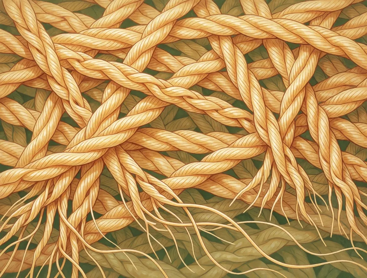 A magnified painted view of woven fibers inside skin