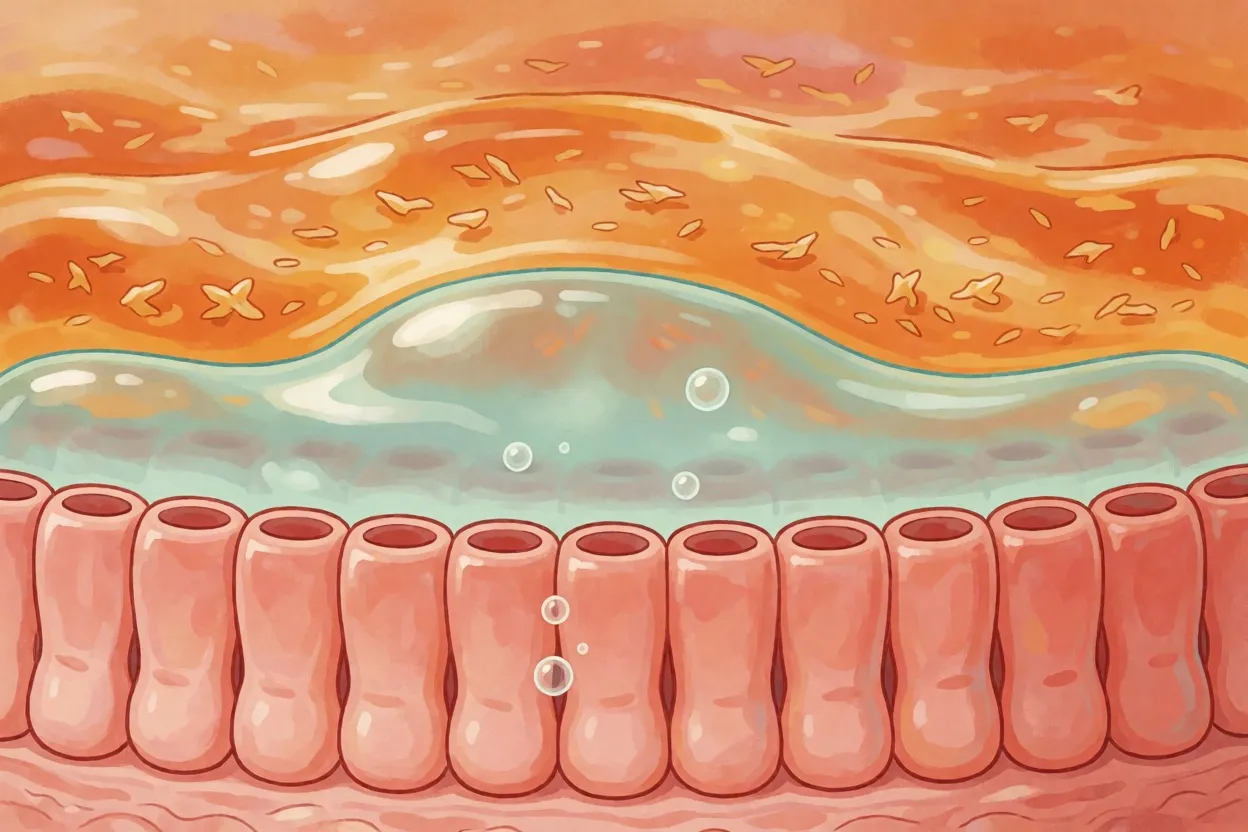 A magnified painted cross-section of the stomach lining